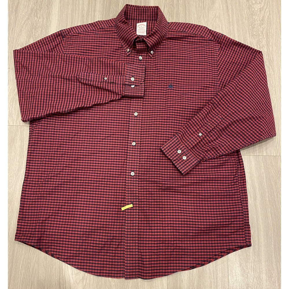 Brooks Brothers Madison Long Sleeve Shirt - Red/Blue Men's Size XL Striped Check